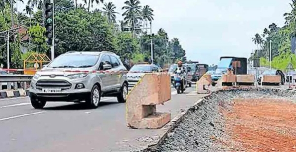 തലശ്ശേരി മാഹി ബൈപാസിൽ രണ്ടുവരിപ്പാതയിൽ ഇടതുവശത്തെ റോഡ് പൊളിച്ചു താഴ്ത്തുന്നു