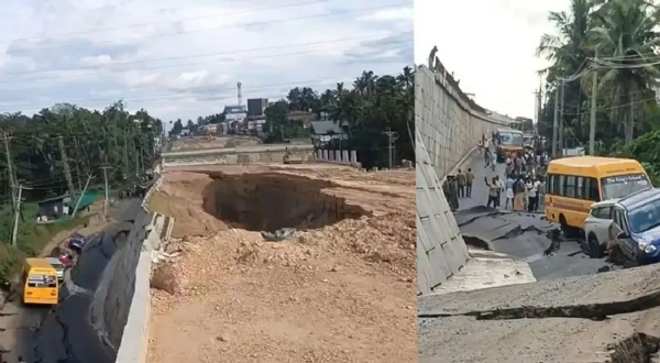 National highway damaged in Kottiyam National highway damaged in Kottiyam