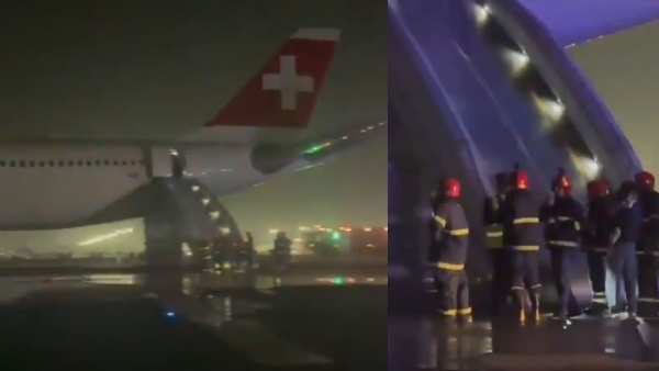 Swiss Air flight catches fire