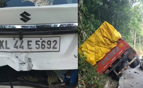 താമരശ്ശേരി ചുരത്തിൽ വൻ അപകടം: നിയന്ത്രണം വിട്ട കർണാടക ലോറി ബൈക്കിലും കാറിലും ഇടിച്ച് ഓടയിലേക്ക് മറിഞ്ഞു; ബൈക്ക് യാത്രക്കാരന് പരുക്ക്, ചുരത്തിൽ വൻ ഗതാഗതക്കുരുക്ക് താമരശ്ശേരി ചുരത്തിൽ വൻ അപകടം: നിയന്ത്രണം വിട്ട കർണാടക ലോറി ബൈക്കിലും കാറിലും ഇടിച്ച് ഓടയിലേക്ക് മറിഞ്ഞു; ബൈക്ക് യാത്രക്കാരന് പരുക്ക്, ചുരത്തിൽ വൻ ഗതാഗതക്കുരുക്ക്