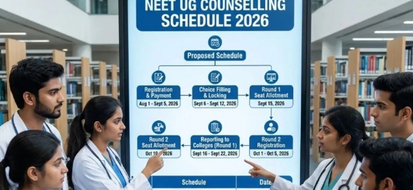 നീറ്റ് യു.ജി കൗൺസിലിംഗ് 2026: സമയക്രമം പ്രഖ്യാപിച്ചു; ഓൾ ഇന്ത്യ, സ്റ്റേറ്റ് ക്വോട്ട തീയതികളും പ്രധാന മാറ്റങ്ങളും അറിയാം നീറ്റ് യു.ജി കൗൺസിലിംഗ് 2026: സമയക്രമം പ്രഖ്യാപിച്ചു; ഓൾ ഇന്ത്യ, സ്റ്റേറ്റ് ക്വോട്ട തീയതികളും പ്രധാന മാറ്റങ്ങളും അറിയാം